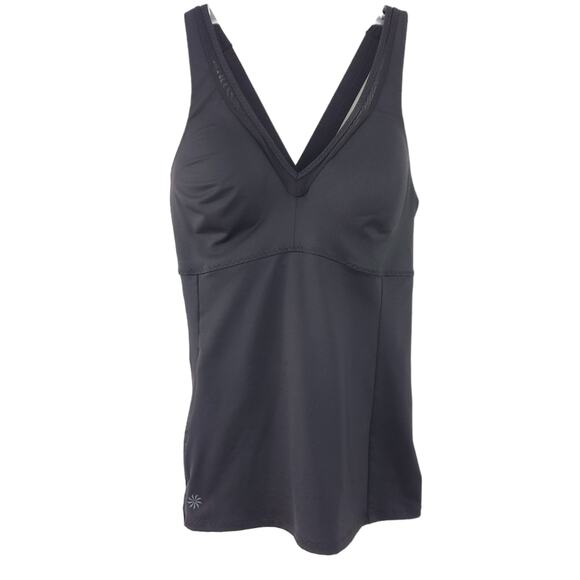 Athleta Tank Top Built in Bra Small Black Workout Top V-Neck Shirt Women - Picture 8 of 8